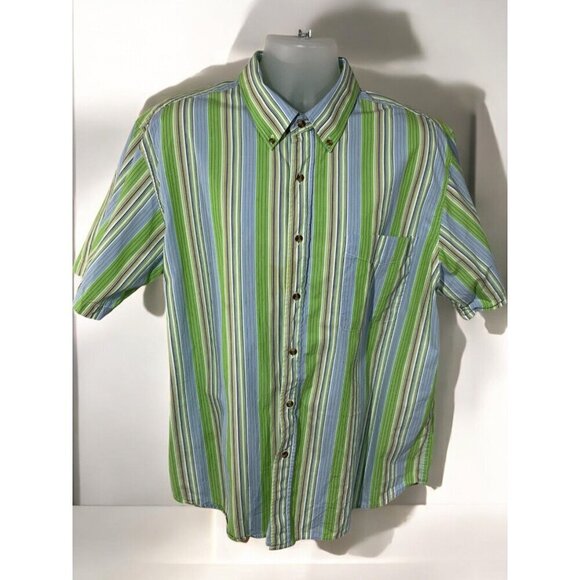 Scandia Woods Mens Green Lightweight Striped Short Sleeve Button Up Shirt XL - Picture 2 of 10